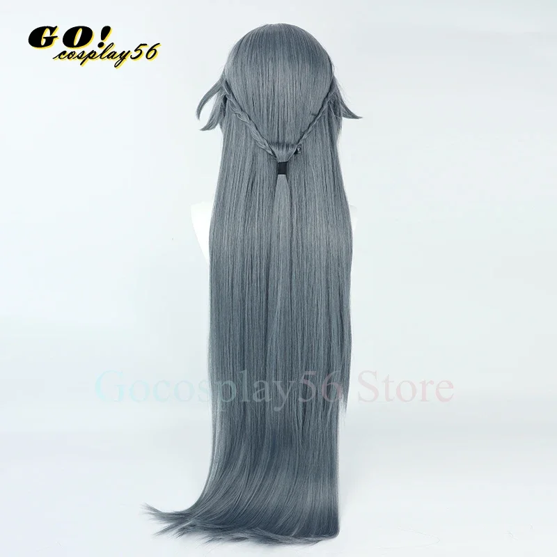 110cm Long Fu Hua Cosplay Wig Honkai Impact 3 3rd Dark Grey Straight Hair Ruler of Sentience Braids Women Game Headwear