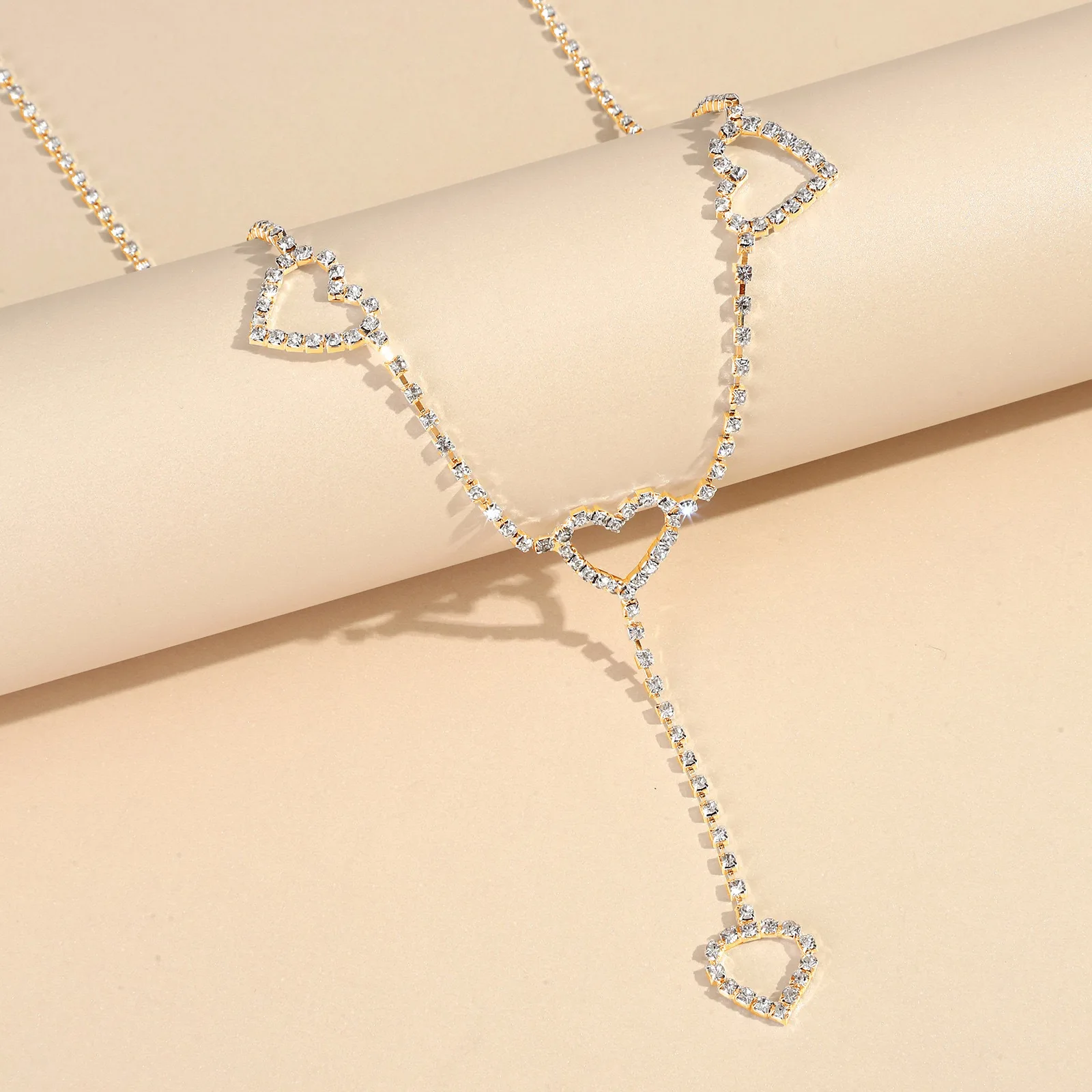 Fashionable Single-layer Heart Pendant Rhinestone Waist Chain Street Photography Women\'s Body Chain Jewelry