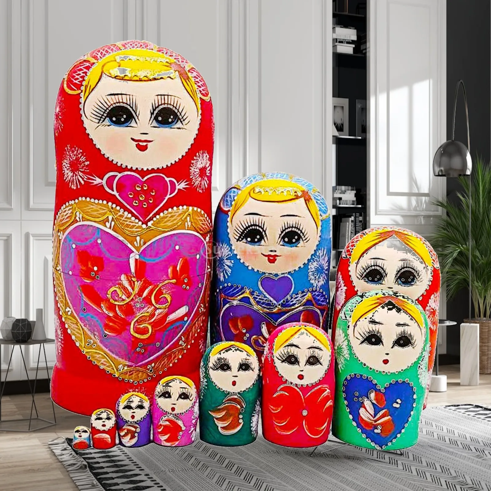 10 Pieces Handpainted Traditional Wishing Gift Cute Beautiful Russian Nesting Dolls Matryoshka for Home Holiday Desk Shelf Decor