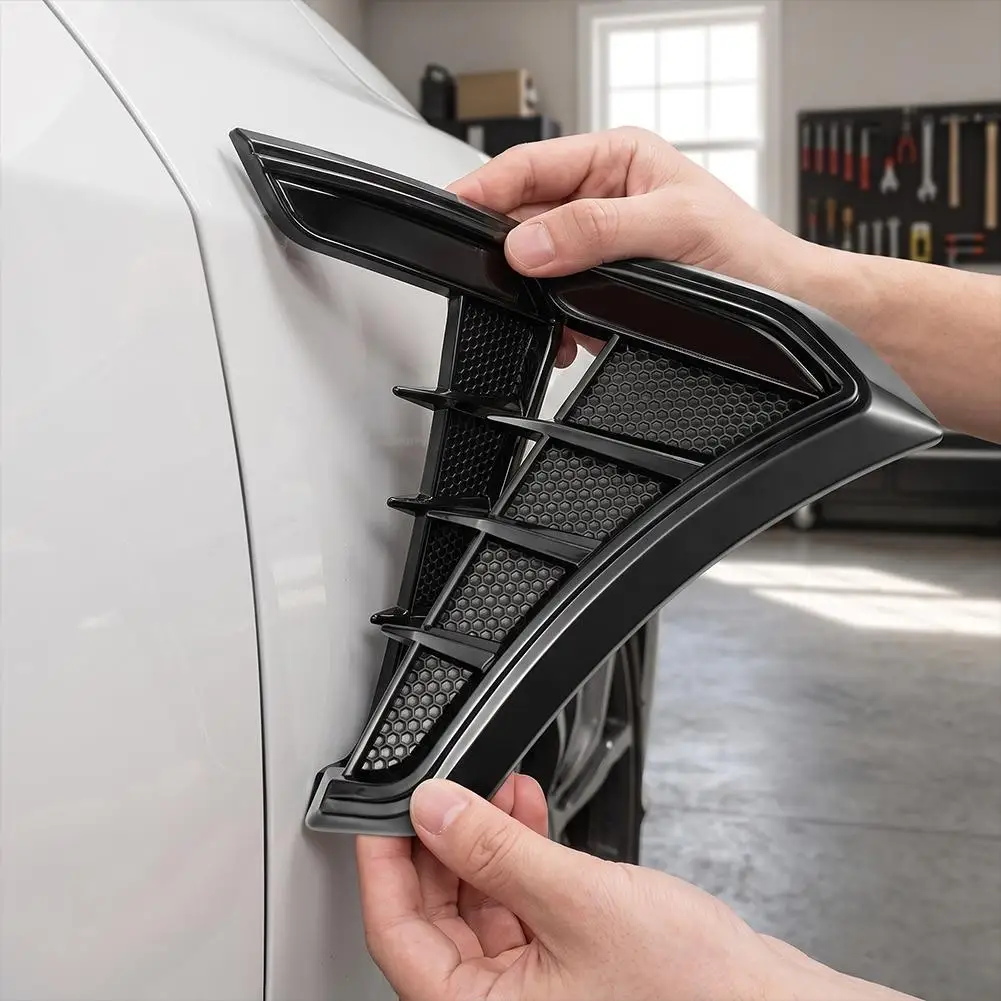  Carbon Black Car Fender Sport Shark Fin Car Fender Air Vent Covers Black Mesh Side Fender Decor Stickers Easy Installation view 4