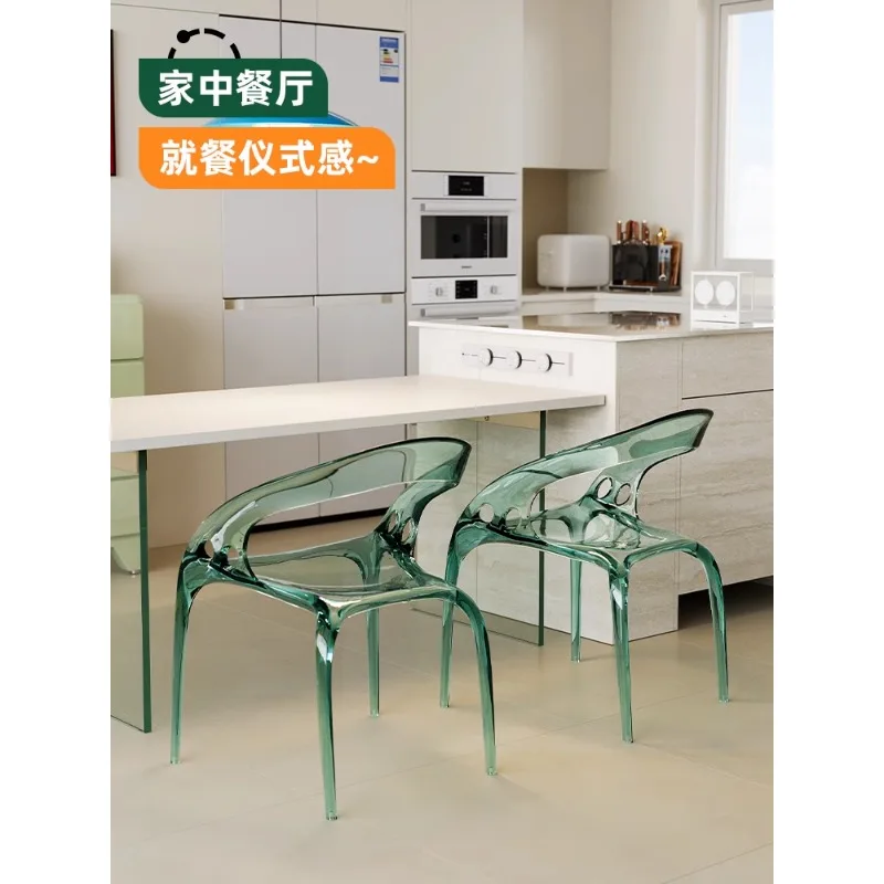 Acrylic Transparent Dining Chair Designer Style Light Luxury High-end Stackable Armrest Backrest Chair