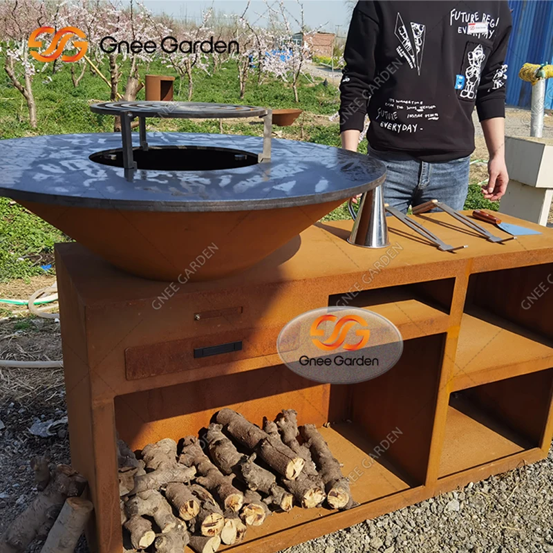 Corten Steel Fire Pit Brasero BBQ for Patio Cooking Rustic Outdoor Heater