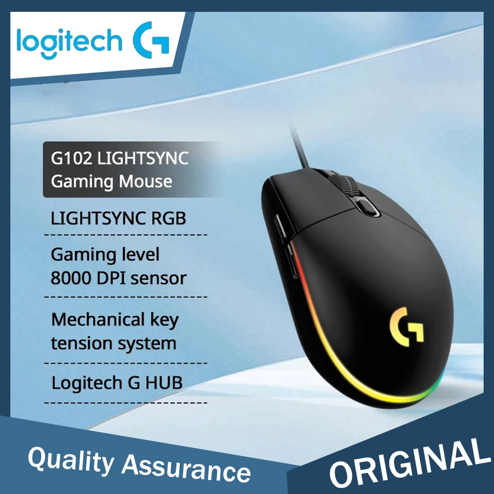 

Игровая мышь Logitech G102 второго поколения с RGB-подсветкой, датчиком 8000 DPI, легкая, эргономичная