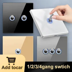 YINKA Tempered Glass Toggle Wall Light Switch ON/OFF Wall Switch LED Indicator 1 2 3 4 Gang /1 2 Way 250v 86Type Gang Switch