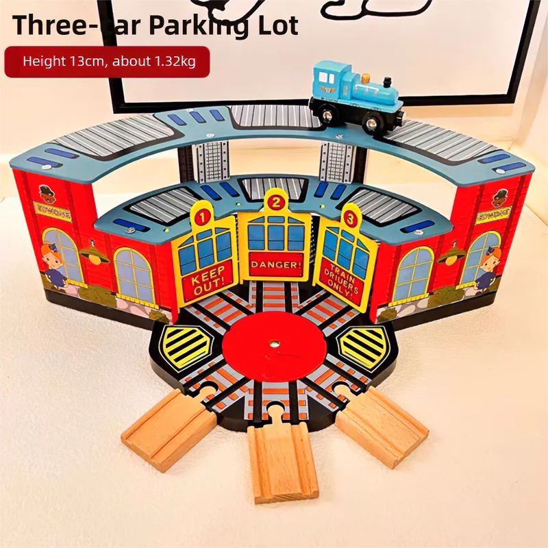 1set Wooden Train Track Engine Room Assembled Railway Track Parking Lot fit for Brand Wooden Track Toys