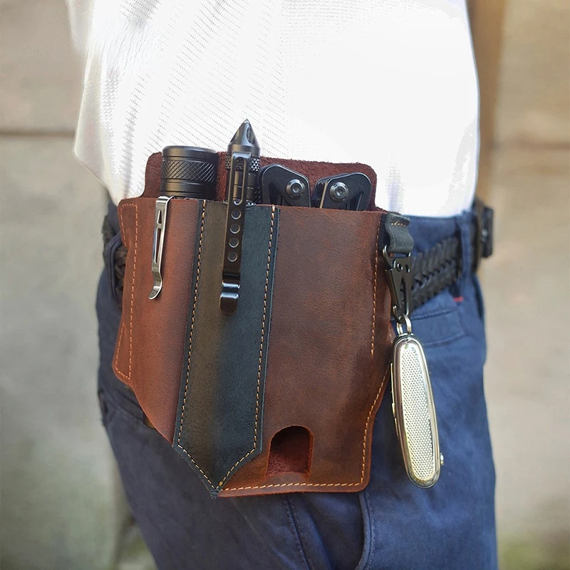 Men EDC tactical tool holster outdoor survival storage pocket portable tool flashlight sleeve men's pocket