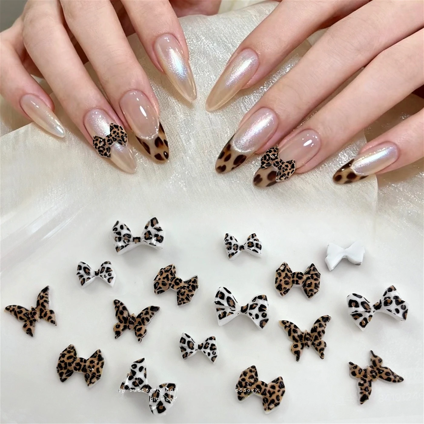 Honorable estampado de leopardo Bowknot encanto mariposa patrón de rejilla pajarita cinta francesa decoración de uñas accesorios de herramientas de manicura