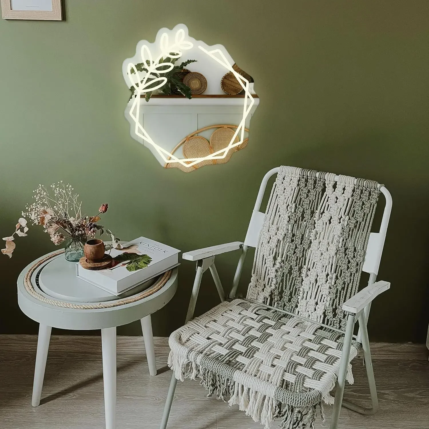 Foglia Neon Sign Mirror LED Plant Neon Light Sign dimmerabile USB Powered Night Light per ragazze Room Decor dormitorio camera da letto Decor