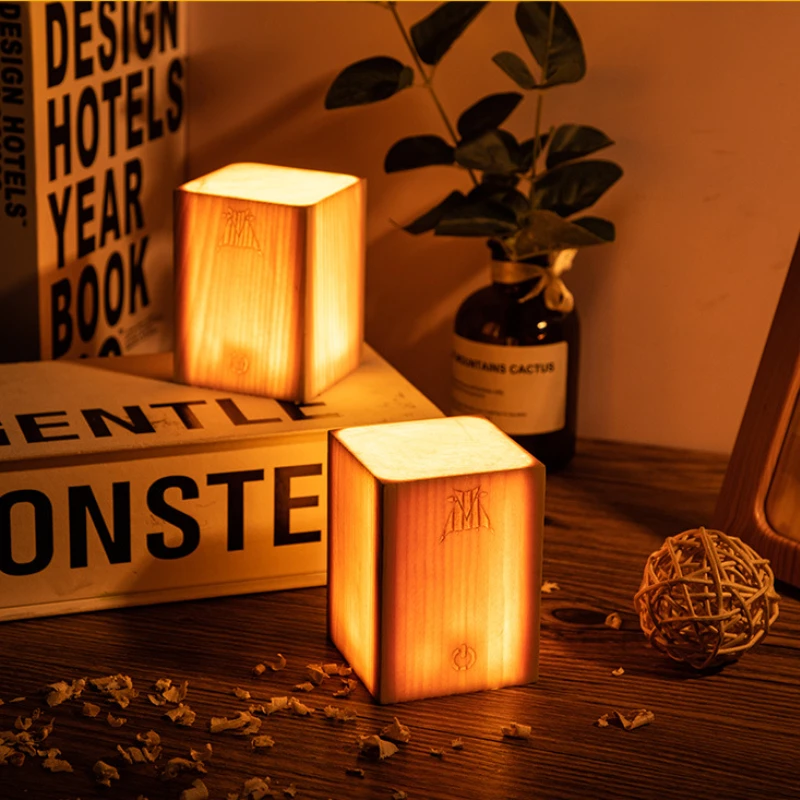 LED Log Translucent Night Light Bedroom Bedside Creative Ornament USB Rechargeable Table Lamp Birthday Christmas Gift