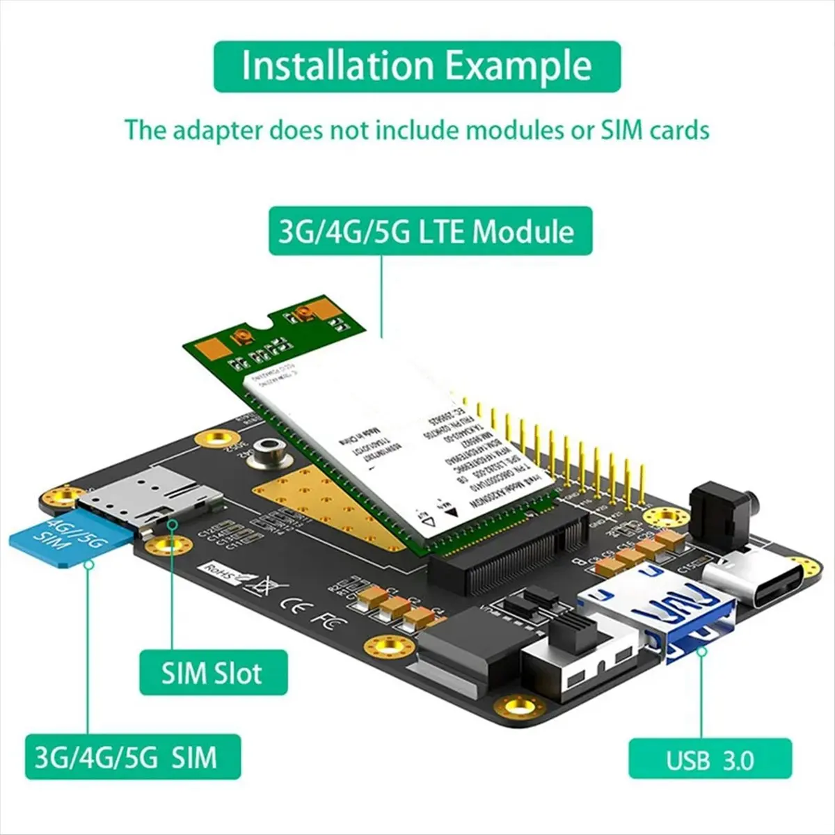 CH◆☆§3G/4G/5G Base HAT M.2 B Key to USB3.0 Expansion Card Support for 4 for RM500Q RM500U GM800 SIM8200 Module~HOT SALE