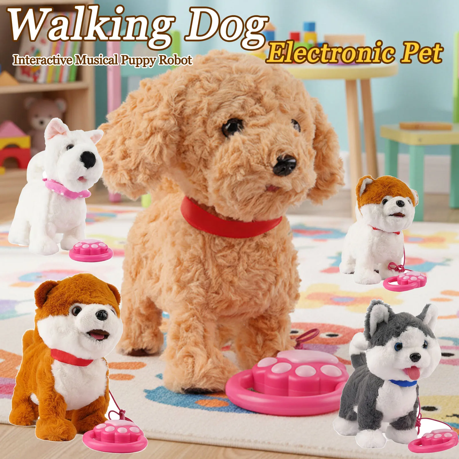 

Walking Dog Repeats What You Say Realistic Licking Tongue Interactive Musical Puppy Robot Stuffed Animal Dog for Kids Toddlers