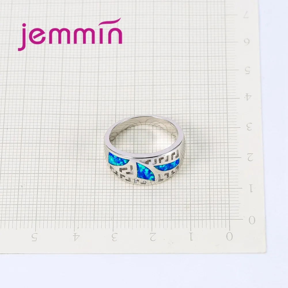 Classic Vintage 925 Sterling Silver Jewelry Hollow Ring Blue Fire Opal Ring for Women Wedding Engagement Jewelry Parts