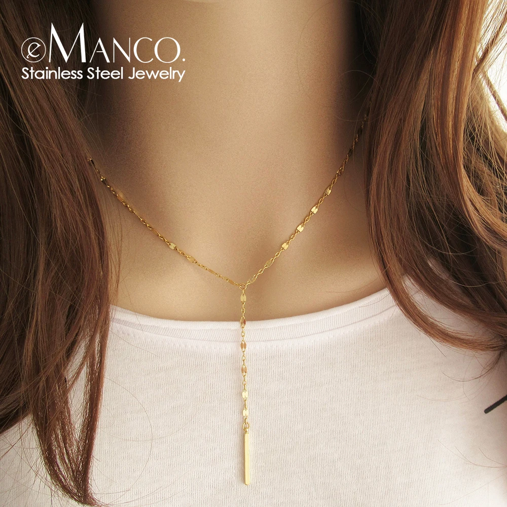 eManco Y-shaped Pendant Necklace Women's Simple Bamboo Chain Necklace Women's Stainless Steel Collar Jewelry