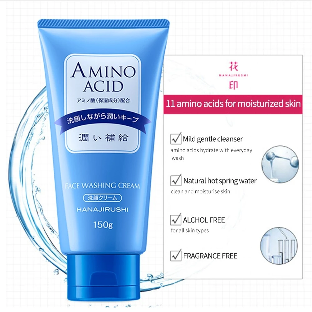 HANAJIRUSHI Amino Acid Foam Cleanser Hyaluronic Acid Face Wash For Dry/Oil/Combination Skin Limpiador Facial Sponge 150ml