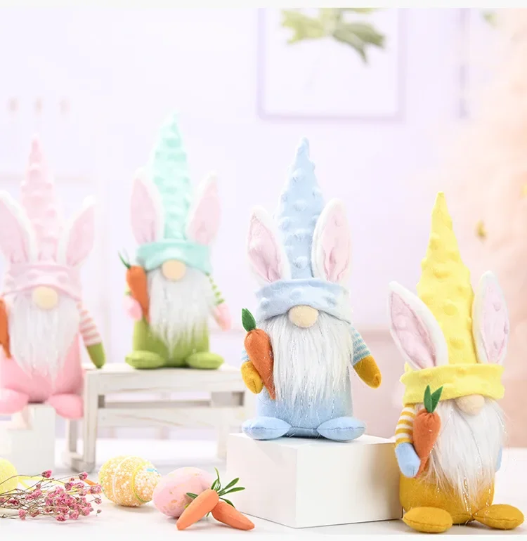 Easter Rabbit Huging Carrot Faceless Dwarf Elf Doll Bunny Easter Parti Western Happy Easter Day Decor For Home Kids Gifts