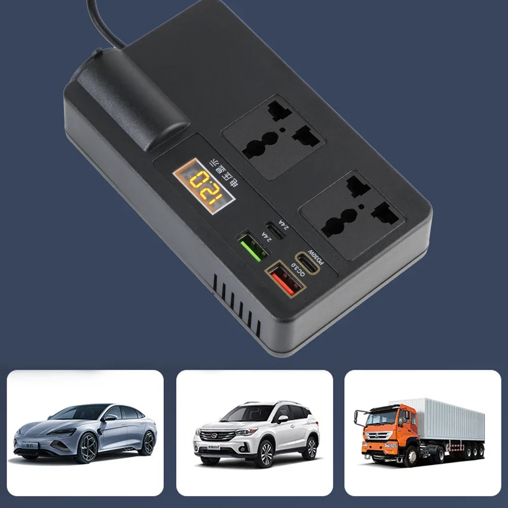200W DC 12V/24V zu AC 220V Konverter Auto-Wechselrichter Auto-Stromadapter Konverter 7 Anschlüsse QC3.0 Typ-C USB-Ladegeräte AC-Steckdose – Detail 6