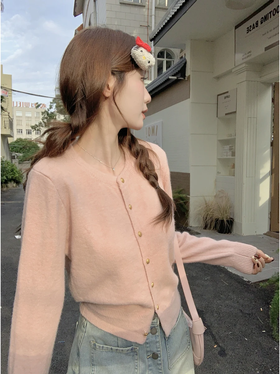 Вязаное пальто Sweet Button, мягкое круглое пальто Ne Long Sve, женская повседневная теплая верхняя одежда свободного кроя, осень-зима