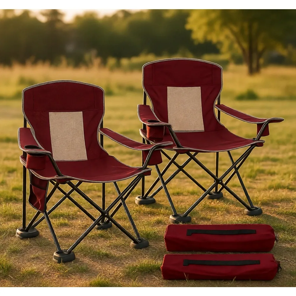 

Heavy Duty 400LB Camping Chairs 2 Pack Folding Portable Extra Wide Cup Holder Outdoor Beach Lawn Fishing