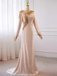 Real Picture Arabic Evening Dresses Long Sleeve 2024 Beads Mermaid Women Formal Occasion Mother Wedding Party Gown فساتين سهرة