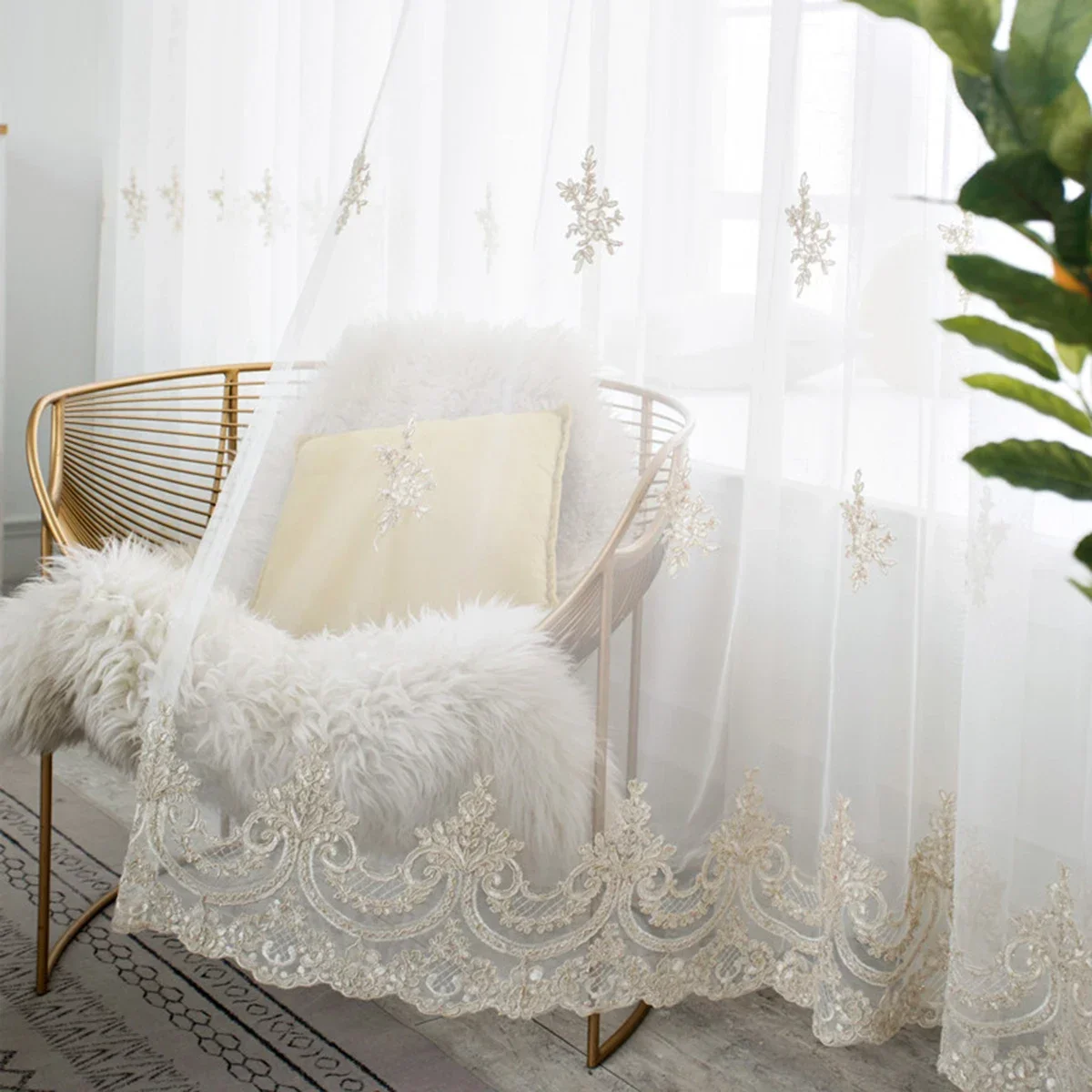 Embroidery Elegant French-Style Sheer Curtains for Living Room Flower Tulle Yarn Perfect and Bedroom Decor Wedding Guaze