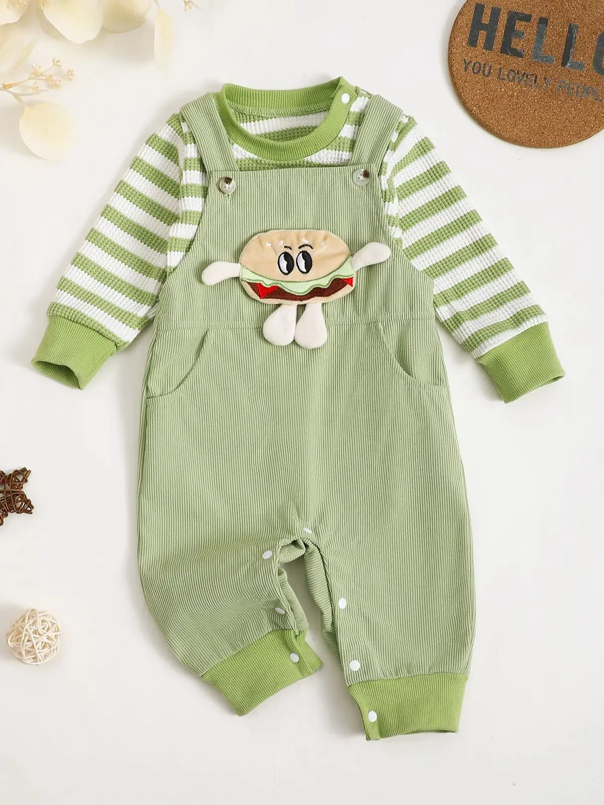 

Комплект из толстовки с длинными рукавами и комбинезона для маленьких мальчиков с рисунком бургера, комплект одежды для младенцев, удобный и стильный детский наряд