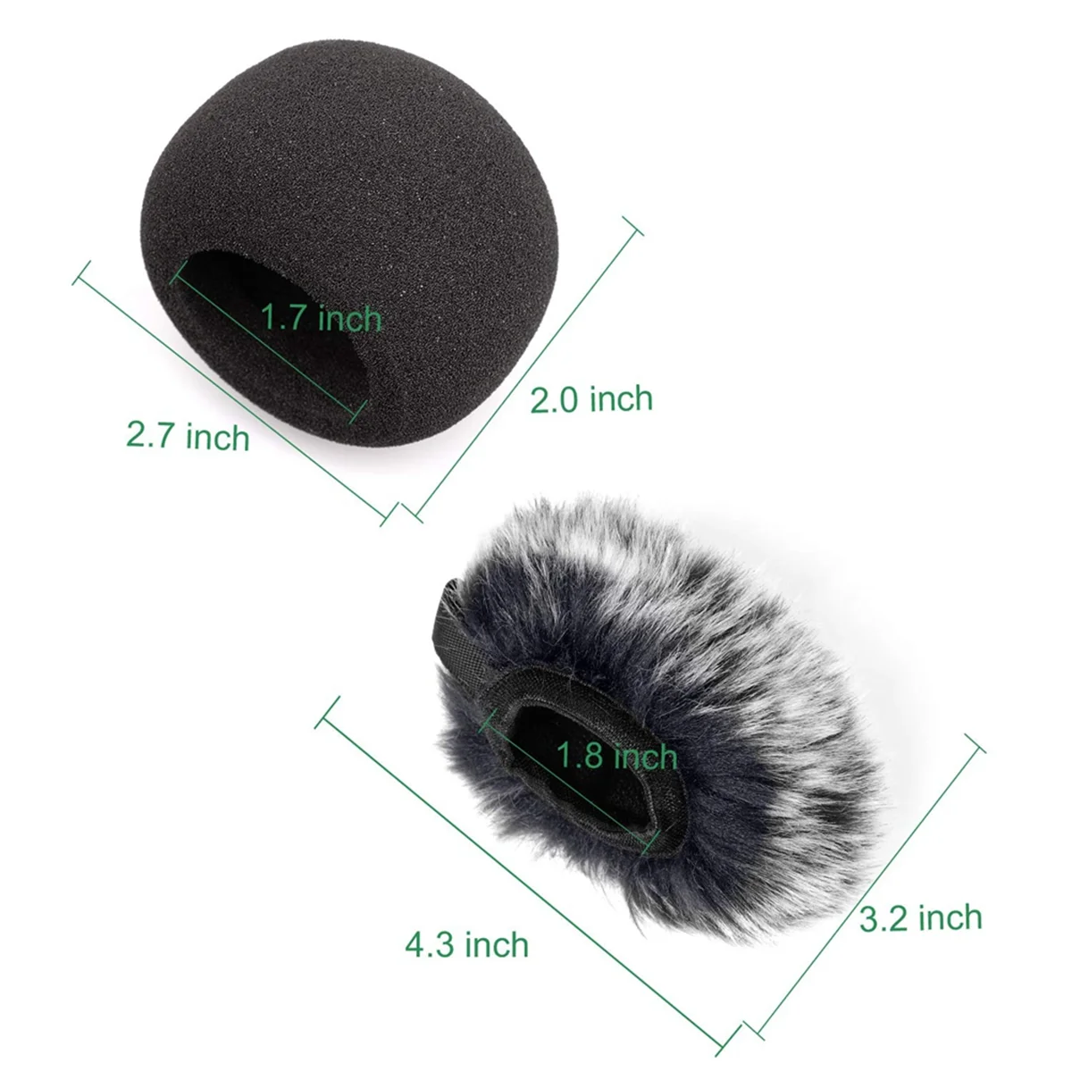 2Pcs Microphone Windscreen, Furry Windscreen Muff Wind Cover + Foam Microphone Windscreen Cover for Zoom H1 H1N Mic