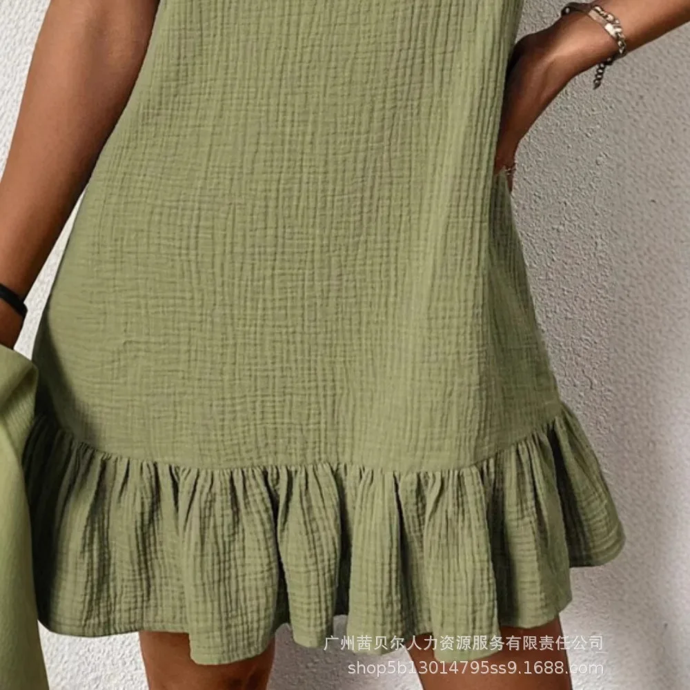 Women Round Neck Sleeveless Ruffles Hem Dress Casual Loose Fit Mini Dress