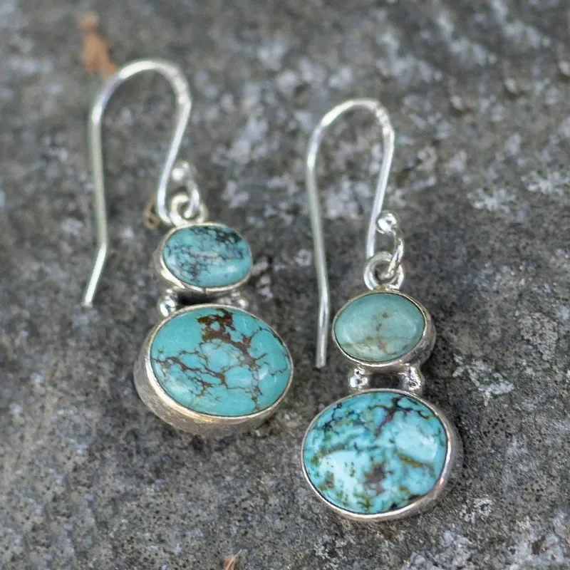 

Bohemian Oval Inlaid Blue Stone Earrings Vintage Ethnic Silver Color Metal Personality Dangle Earrings