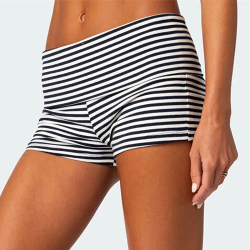 Gaono Kawaii Striped Print Shorts Casual Elastic Low Waist Boyshort Underwear Fairycore Cottage Y2K Retro Comfy Lounge Bottom