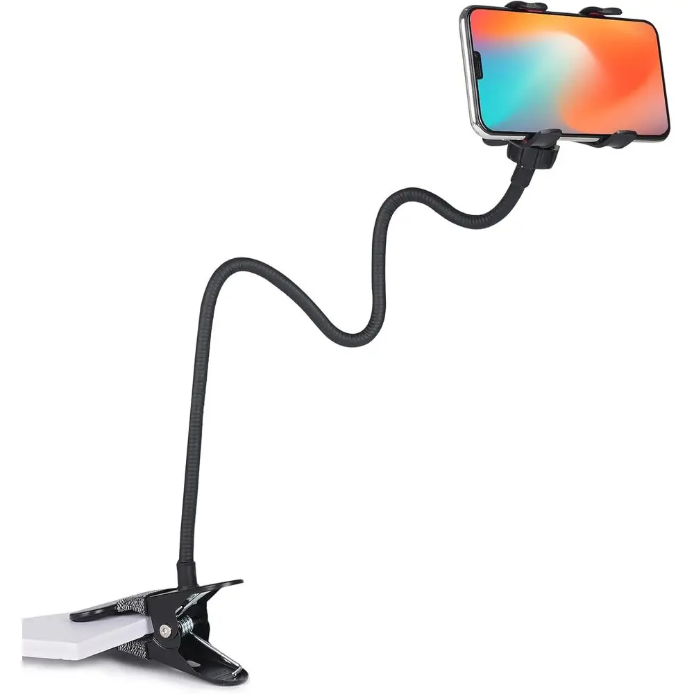 360-Degree Rotating Adjustable Clamp Stand for Beds and Desks, Long Arm Holder for 4-7 Mobile Devices