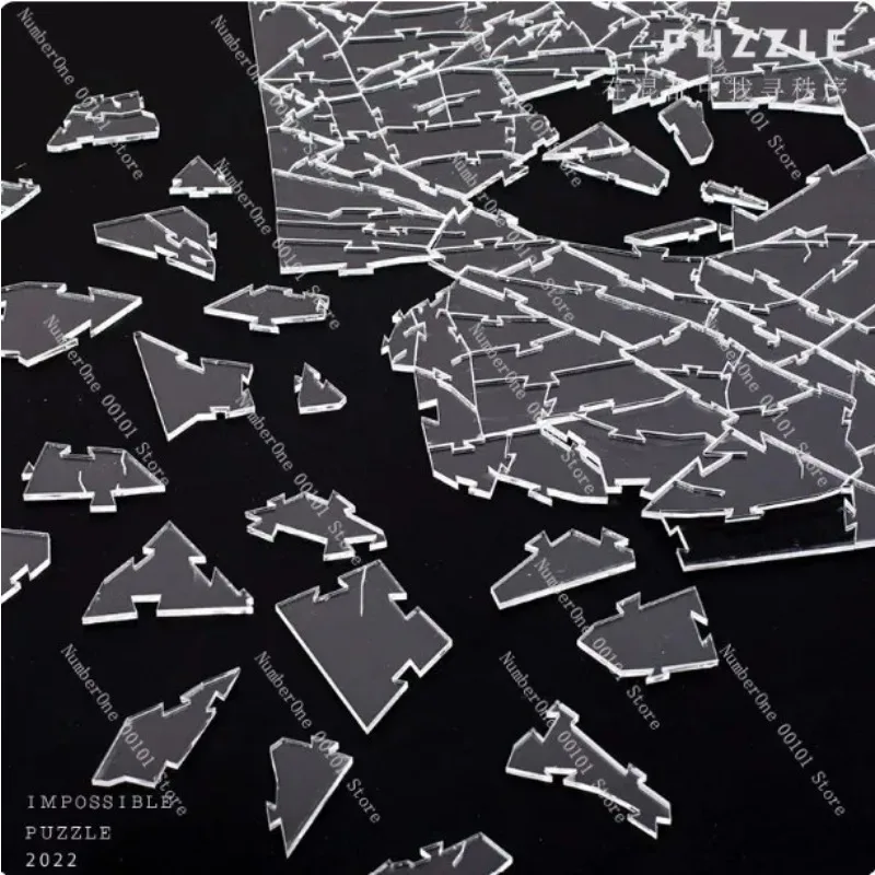 1000 Pieces Transparent Acrylic Broken Glass Puzzle, High Difficulty Irregular Hell Level Brain Teaser Toy