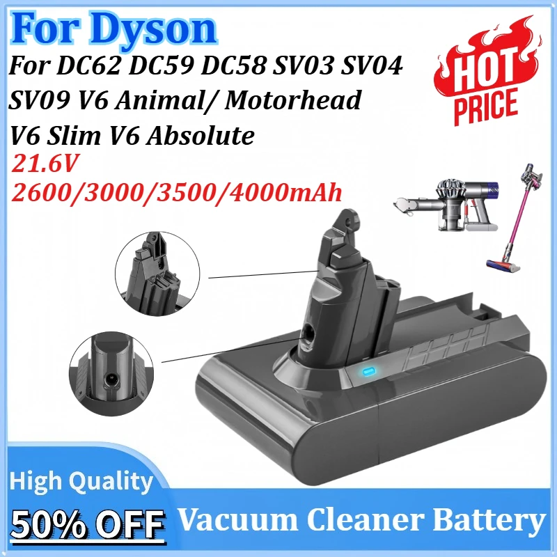 

21.6V 4000mAh Cordless Vacuum Cleaner Battery for Dyson DC62 DC59 DC58 SV03 SV04 SV09 V6 Animal Motorhead V6 Slim V6 Absolute