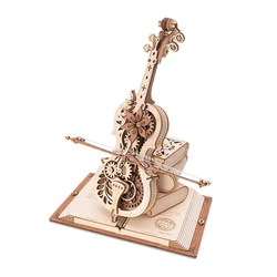 3D Wooden Puzzle Magic Cello Mechanical Music Box Moveable Stem Funny Creative Toys for Child Girls AMK63