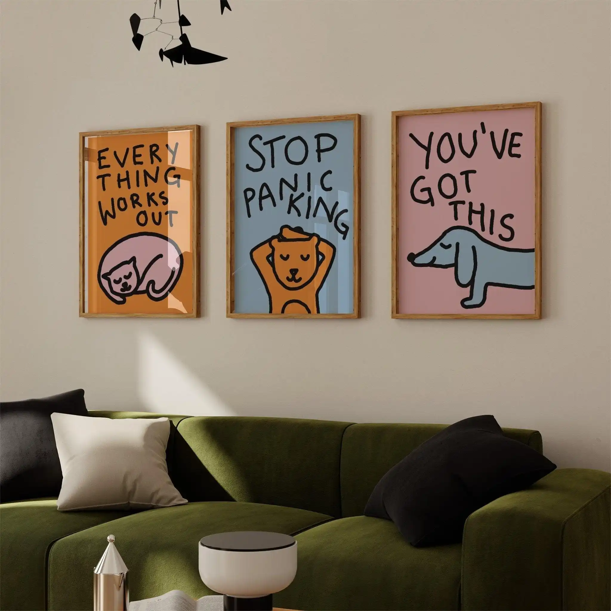 Modern Motivational Animal Wall Art Posters Whimsical Pet Illustrations Cute Dog & Cat Posters for Living Room and Bedroom Decor