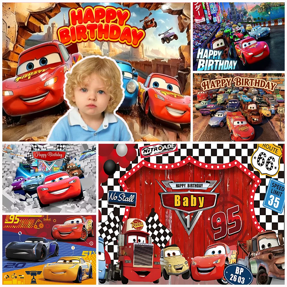 

Disney Car Lightning McQueen Racing Children's Birthday Party Background Decoration Supplies Cartoon Anime Backdrop Photography