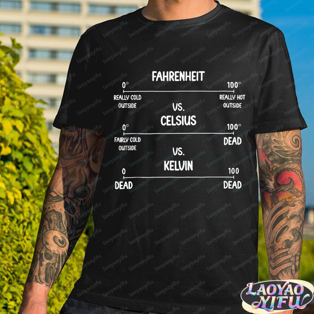 Camiseta con escala de temperatura, camiseta gráfica Fahrenheit Vs Celsius Vs Kelvin, camiseta de algodón Nerdy, ropa clásica Vintage para hombre
