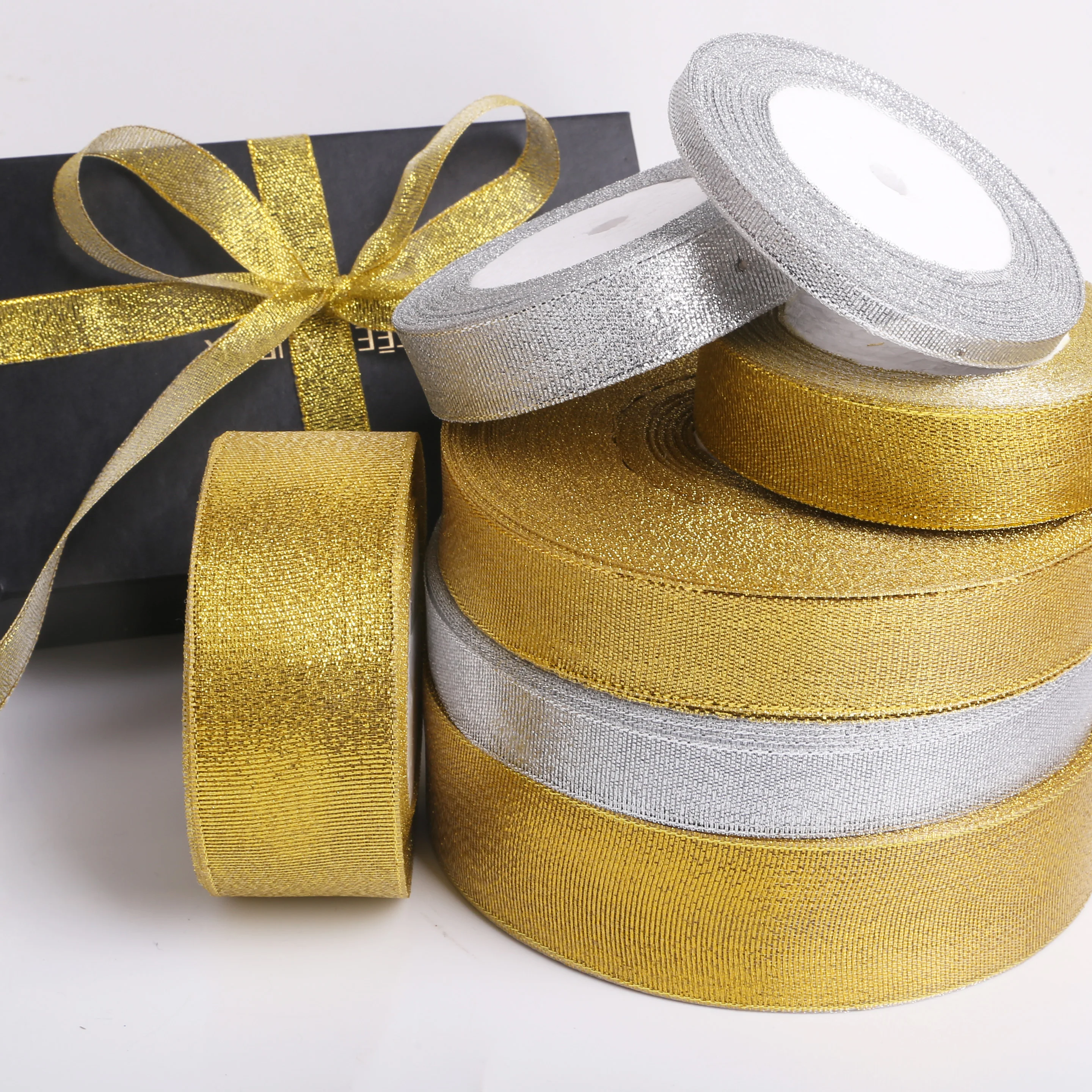 Gold Silber Metallic Glitter Band Weihnachten Halloween Neujahr Festival Geschenk verpackung Band DIY handgemachtes Handwerk Band
