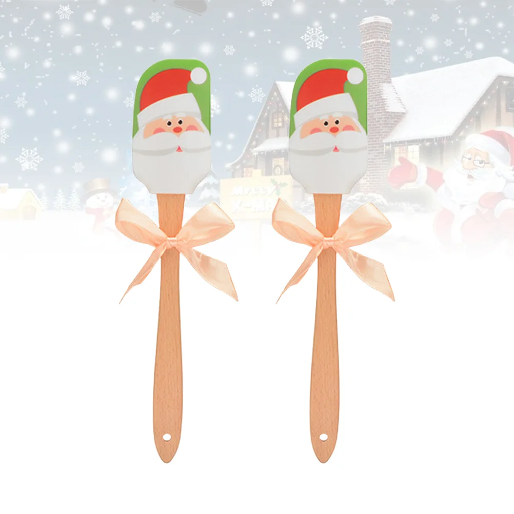 

2 Pcs Christmas Silicone Spatula Wooden Handle Cream Butter Holiday Baking Tools Unique Gifts Kitchen