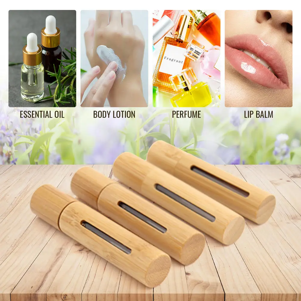 3/5/10ML Bamboo Roller Bottle Wood Roller Bottle Wrapped Bamboo Essential Oil Bottle Open Window Roller Bottle Essential Bottle