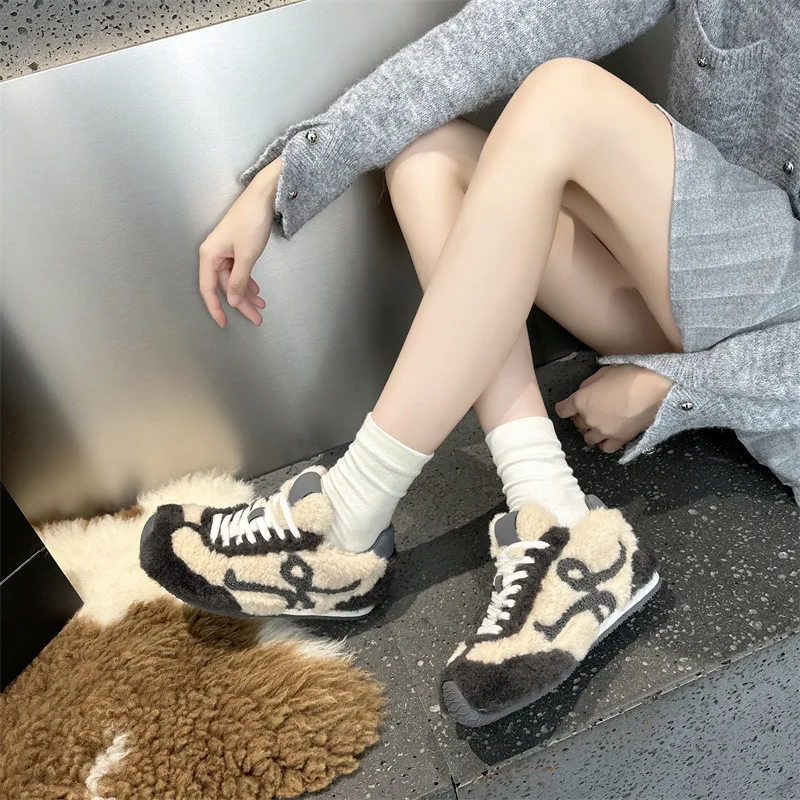 أحذية نسائية 2025 نمط جديد أحذية Dexun المسطحة، أحذية نسائية مريحة ودافئة من الصوف والثلج القطني أحذية نسائية