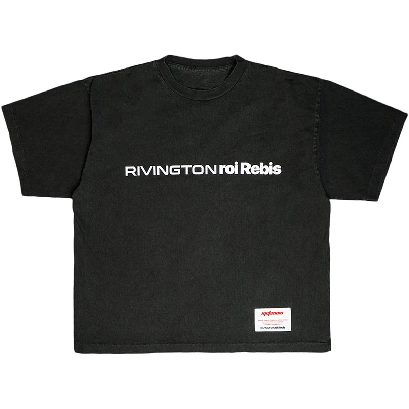 هاي ستريت خمر غسلها الأسود المتضخم RRR123 تي شيرت بسيط كلاسيكي شعار طباعة RRR 123 تي شيرت القطن قصير ولكن واسعة المحملة