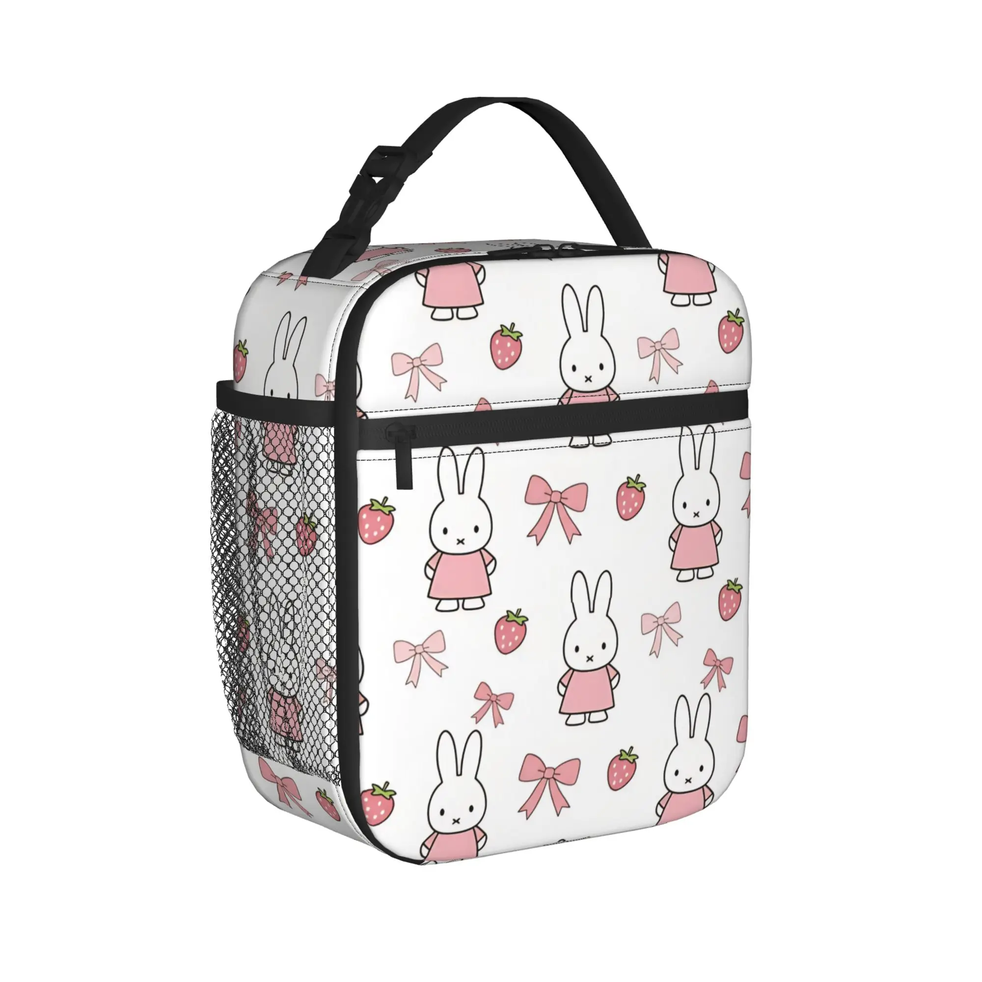 

Термосумка для обедов Miffy с клубничным принтом и лентами, большая, для колледжа и путешествий