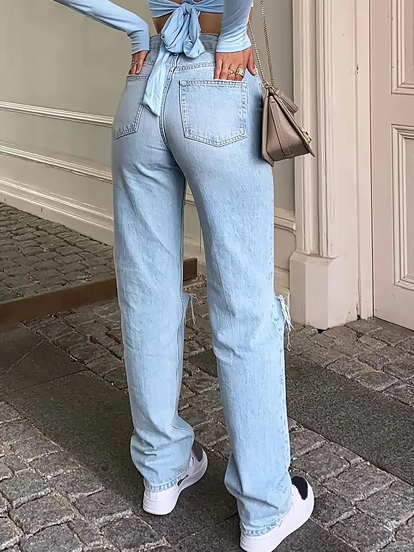 Women's High Waist Comfortable Loose Wide Leg Jeans with Perforated Casual Pants plus size woman clothing size woman cloth