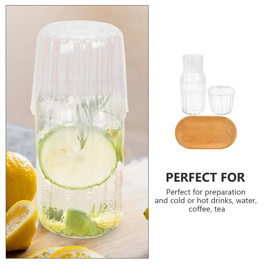 

1 Set Glass Water Pitcher With Tray Clear Cold Water Jug For Bedside Nightstand Mouthwash Dispenser Juice Container Home Supply