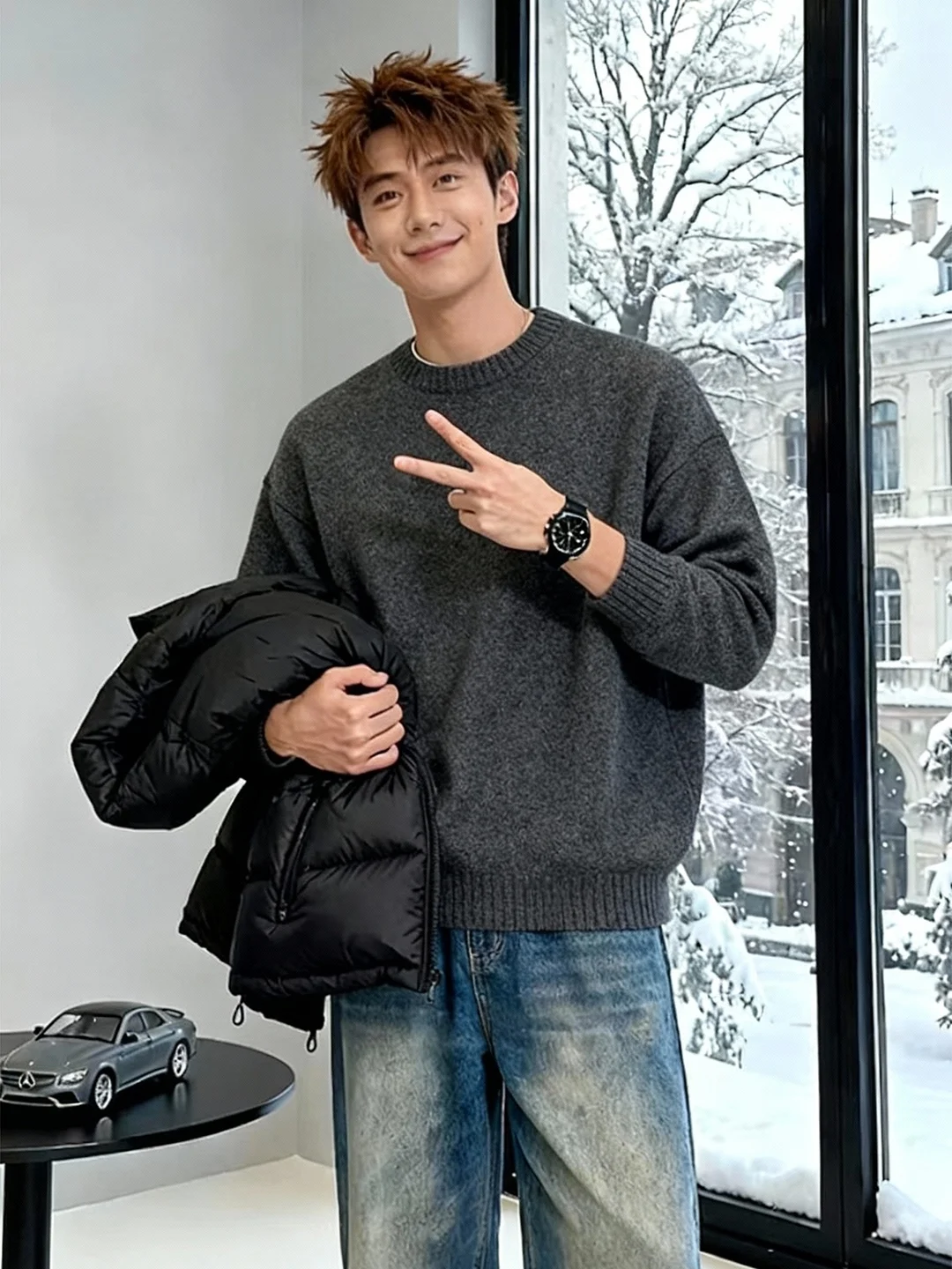 

Мужской зимний свитер Deep ey round Ne Knitwear: мягкий базовый слой, корейский стиль Cleanfit, внутренний свитер-кашемир