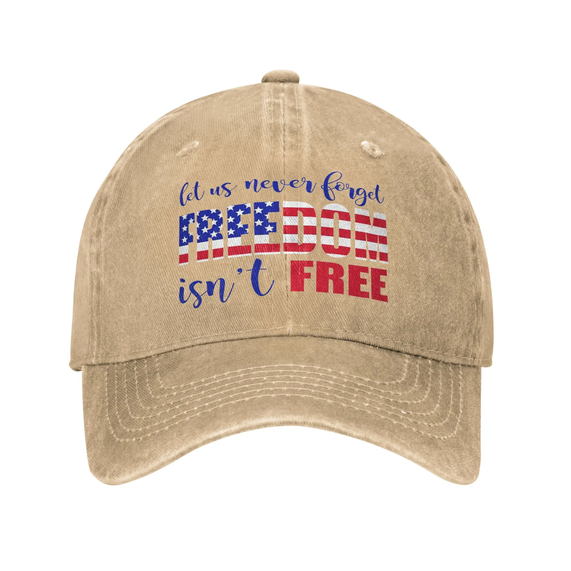 Men Women May We Never Forget Freedom Isn't Free Print Hats Vintage Distressed Washed  Baseball Cap Adjustable