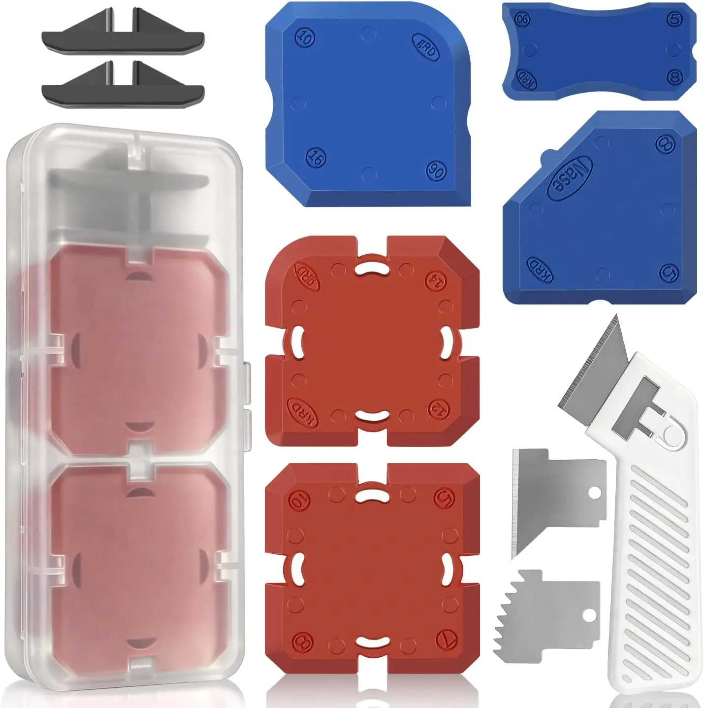 

11 PCS Silicone Caulking Tool Kit, Caulk Remover with Scrapers & Guide, Sealant Finishing for Kitchen, Bathroom, Tile