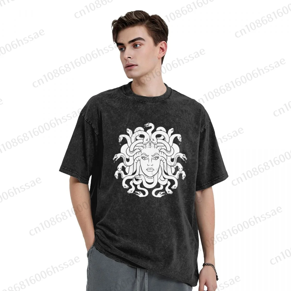 Greek Myth Gorgons Medusa Head Tattoo Men's Vintage Short Sleeve T Shirts Hip Hop Cotton Tee shirt Summer T-shirt