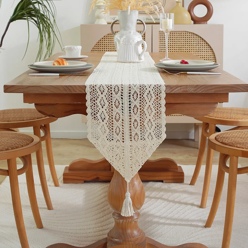 

Rural Table Flag Hollowed Out Retro Cotton Thread Crochet Table Flag Lace Tablecloth Forest TV Cabinet Tea Table Cover Towel