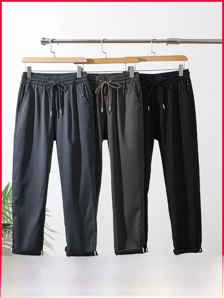 

Мужские комфортные повседневные брюки прямого кроя с эластичным поясом из дышащей смесовой ткани, весенние, ODM, из одинарного волокна Lenzing